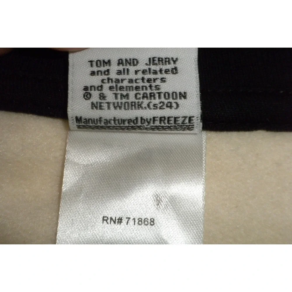 Tom and Jerry Jacket Mens M Beige Gray Snap Varsity Applique Cartoon Cat Mouse‎